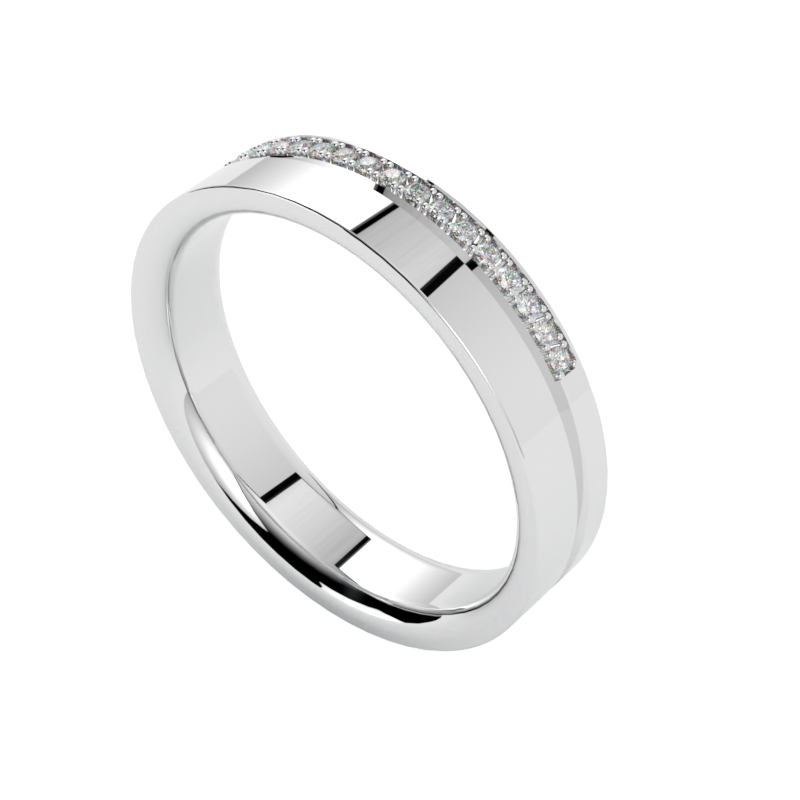 Obrączka ślubna w białym złocie 585 z rzędem diamentów